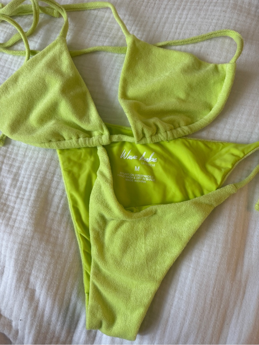 Wave babe swim lime green terry bikini, new without tags.